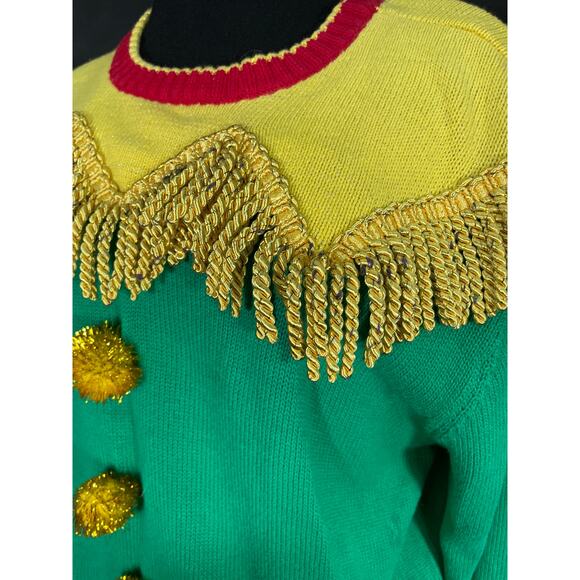 Ugly Elf Christmas Sweater, Blizzard Bay, Pom Poms, Tassels & Belt, Large - Picture 8 of 10